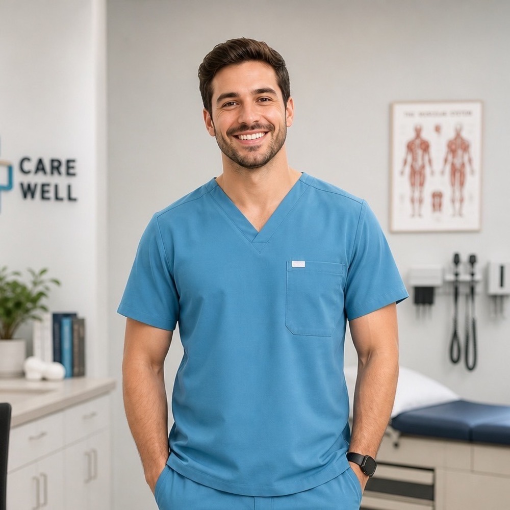 FIGS Mens Leon V-Neck Scrub Top XXL Caribbean Blue Technical Collection Pocket